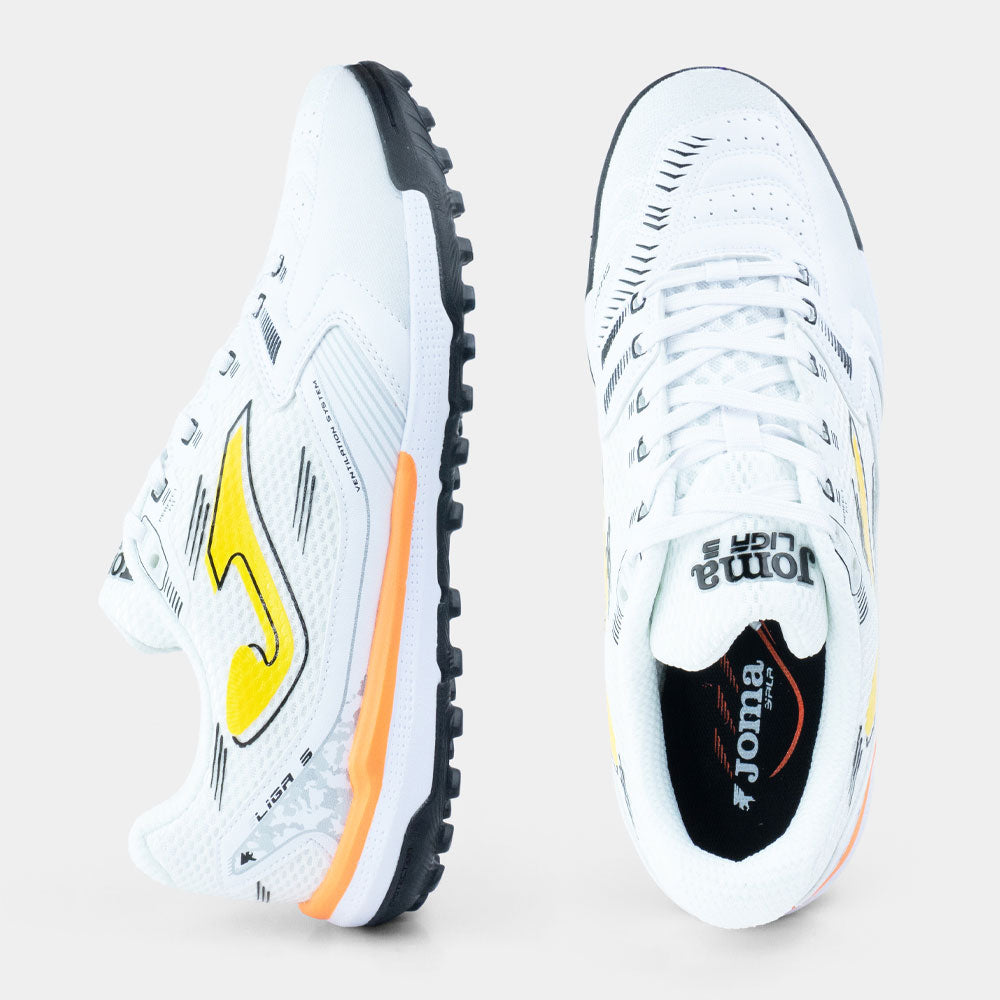 Zapatillas Futbol Liga 5 TURF Blanco Amarillo Negro