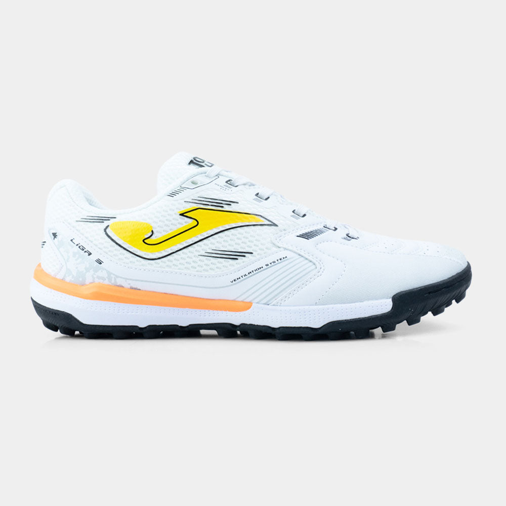 Zapatillas Futbol Liga 5 TURF Blanco Amarillo Negro